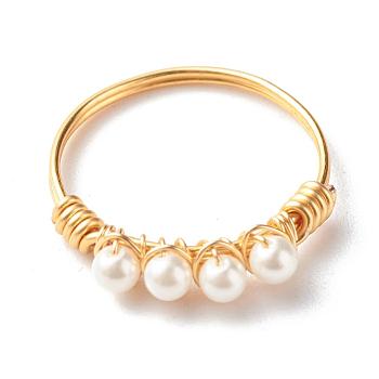 Round Shell Pearl Beads Finger Rings, with Eco-Friendly Copper Wire, Golden, US Size 8 1/4(18.3mm)