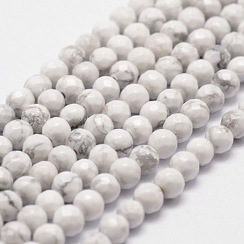 Natural Howlite Beads Strands, Faceted, Round, 4mm, Hole: 1mm, about 96pcs/strand, 14.9 inch~15.1 inch