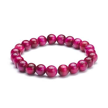8.5mm Round Dyed Natural Tiger Eye Beads Stretch Bracelet for Girl Women, Medium Violet Red, Inner Diameter: 2 inch(5.2cm), Beads: 8.5mm