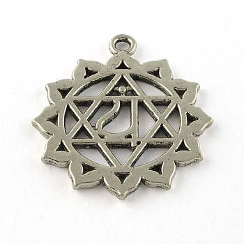 Tibetan Style Flower Alloy Chakra Pendants, Cadmium Free & Lead Free, Antique Silver, 34x30x2mm, Hole: 2mm, about 192pcs/965g