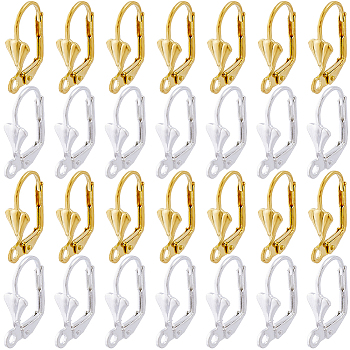 100Pcs 2 Colors Brass Hoop Earring Findings, with Horizontal Loops, Golden & Silver, 17x5.5x10.5mm, Hole: 1.5mm, Pin: 1mm, 50Pcs/color
