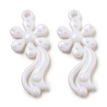 Opaque Acrylic Pendants, Flower Charms, White, 50x21x5mm, Hole: 3mm, about 308pcs/500g