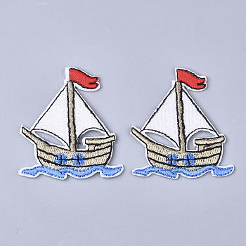 Computerized Embroidery Cloth Iron On Patches, Costume Accessories, Appliques, Ship, White, 55.5x53x1.5mm