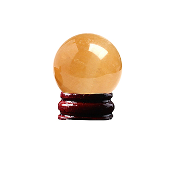 Natural Topaz Jade Ball Display Decorations, Reiki Energy Stone Ornaments, with Wood Holder, 30mm