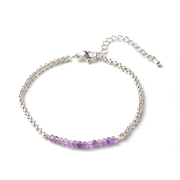 Natural Amethyst Beaded Bracelets, with 304 Stainless Steel Rolo Chain, 7.48 inch(190mm)