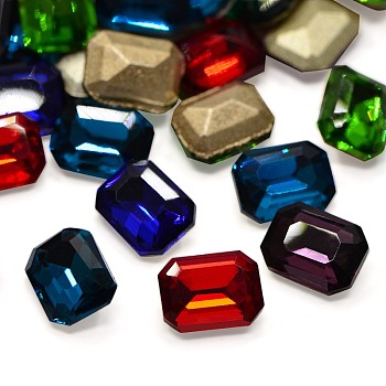 Faceted Rectangle Glass Pointed Back Rhinestone Cabochons, Back Plated, Rectangle Octagon, Mixed Color, 8x6x3.2mm, about 36pcs/bag