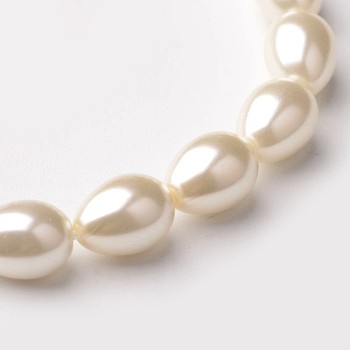 Eco-Friendly Glass Pearl Teardrop Beads Strands, Wheat, 13x9mm, Hole: 1mm, about 31pcs/Strand, 16.1 inch