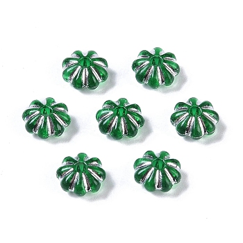 Acrylic Beads, Silver Metal Enlaced, Flower, Green, 6.5x6.5x3.5mm, Hole: 1.6mm, about 6250pcs/500g