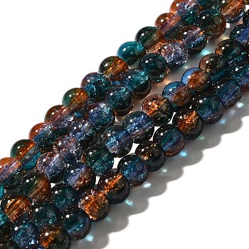 Crackle Glass Beads Strands, Round, Two Tone, Dark Blue, 8~8.5mm, Hole: 1.2mm, about 107pcs/strand, 29.92 inch(76cm)