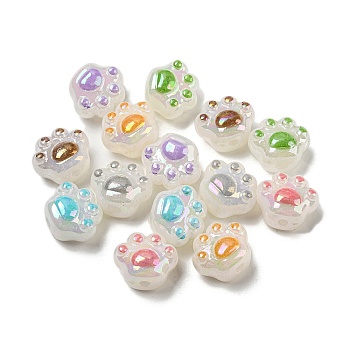 UV Plating Acrylic Beads, Iridescent, Paw, Colorful, 16x18.5x13mm, Hole: 3mm, about 172Pcs/500G