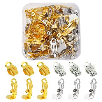 50Pcs 2 Colors Iron Clip-on Earring Settings, with Round Flat Pad, Flat Round, Platinum & Golden, Tray: 10mm, 18x7mm, Hole: 3mm, 25Pcs/color