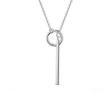 SHEGRACE Stylish 925 Sterling Silver Ring and Bar Pendant Lariat Necklace, Silver, 27.5 inch, Linking Ring: 1.5x0.25mm