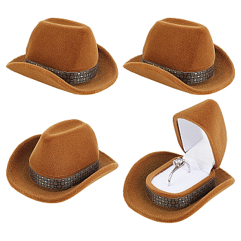 Cowboy Hat Velvet Boxes, Jewelry Package Supplies, Sienna, 6.85x5.8x3.5cm, 4pcs/bag