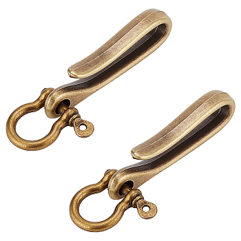 Elite 2Pcs Tibetan Style Alloy Hook Clasps and 2Pcs Shackle Clasps, for Keychain Making, Antique Bronze, Hook Clasps: 60x15x8mm, Hole: 5.5mm, Shackle Clasps: 25x26x7mm, Hole: 2mm