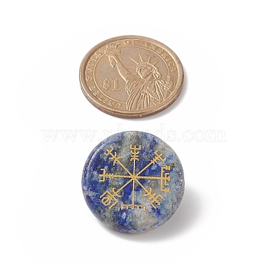 Natural Gemstone Flat Round with Norse Paganism Pattern Brooch Pin(JEWB-BR00087)-2