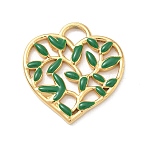 304 Stainless Steel Enamel Pendants, Heart & Leaf Charms, Golden, Green, 24.5x22.5x2mm, Hole: 5mm(STAS-F360-12G)