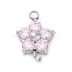 304 Stainless Steel Micro Pave Cubic Zirconia Flower Connector Charms, Stainless Steel Color, Lavender Blush, 13.5x9x3.5mm, Hole: 1.4mm and 1.6mm(STAS-U042-01P-01)