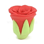 Handmade Polymer Clay Cabochons, Rose Flower, Red, 19~22x18~21x18~21mm, Hole: 1.6~1.8mm(PY-CBA4D86-02A)
