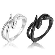 2Pcs 2 Color Alloy Snake Open Cuff Rings Set for Women, Gunmetal & Platinum, US Size 6(16.5mm), 1Pc/color(JR933A)