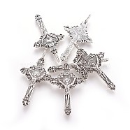Tibetan Style Alloy Pendants, Cadmium Free & Lead Free, Easter, Crucifix Cross Charms, Antique Silver, 50x28x3mm(PALLOY-J050-01AS-RS)