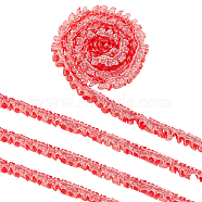 Double Layer Pleated Polyester Lace Trim, Garment Accessories, Red, 1 inch(24mm), about 19.69 Yards(18m)/pc(OCOR-WH0079-37)