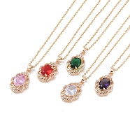 304 Stainless Steel Cable Chain Necklaces, Brass with Cubic Zirconia Pendant Necklaces, Real 18K Gold Plated, Oval, Mixed Color, 15.55 inch(395mm)(NJEW-P309-05G)