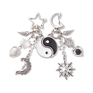 2Pcs Yin-yang Alloy Couple Pendant Decorations, with Alloy Swivel Lobster Clasps, Moon & Star, Antique Silver & Platinum, 89.5mm(HJEW-JM01367)