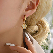 Fashionable Classic Butterfly Stainless Steel Hoop Earrings, with Rhinestone, Golden, 31x13mm(MR2941)