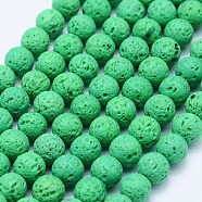 Natural Lava Rock Beads Strands, Dyed, Round, Green, 6mm, Hole: 1mm, about 62pcs/strand, 14.7 inch(37cm)(G-F531-6mm-G07)