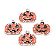 Halloween Alloy Enamel Pendants, Pumpkin Jack-O'-Lantern, Orange Red, Platinum, 19x21x2mm, Hole: 2mm(A-ENAM-WH0047-02)