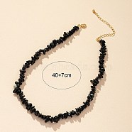 Natural Obsidian Chips Beaded Necklace, Gemstone Jewelry for Women, 15.75 inch(40cm)(NJEW-FZ00002)