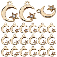 60Pcs Moon & Star Alloy with Rhinestone Small Handmade Pendant Charms, Golden, 16.5x13x2.5mm, Hole: 2mm(FIND-SC0006-79)