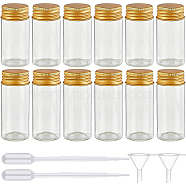 BENECREAT Round Glass Storage Containers for Cosmetic, Candles, Candies, with Aluminium Screw Top Lid, Plastic Funnel Hopper & Transfer Pipettes, Clear, 3x4.05cm, Capacity: 15ml(0.5 fl. oz), 6pcs(GLAA-BC0001-12A)