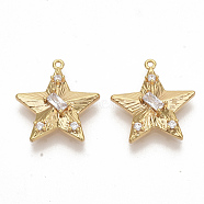 Brass Cubic Zirconia Pendants, Nickel Free, Star, Clear, Real 18K Gold Plated, 17.5x16x4.5mm, Hole: 1mm(KK-T050-14G-NF)