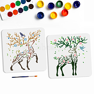 US 1 Set PET Hollow Out Drawing Painting Stencils, for DIY Scrapbook, Photo Album, with 1Pc Art Paint Brushes, Deer, 300x300mm, 2pcs/set(DIY-MA0004-70A)