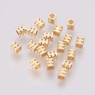 Brass Spacer Beads, Grooved Beads, Nickel Free, Real 18K Gold Plated, Cube, Golden, 3x3x3mm, Hole: 2mm(X-KK-Q735-55G)