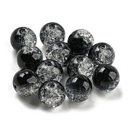 Transparent Spray Painting Crackle Glass Beads, Round, Black, 10mm, Hole: 1.6mm, 200pcs/bag(GLAA-L046-01A-19)