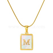 Stainless Steel Snake Bone Chain Alphabet Necklace with Shell Pendant, Letter M, Golden(WD3660-13)