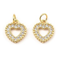 Rack Plating Brass Micro Pave Clear Cubic Zirconia Pendants, Heart, Real 16K Gold Plated, 12x11x2mm(KK-M253-06G)