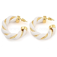 Brass & PU Leather Twist Stud Earrings, Real 18K Gold Plated, White, 40.5x8.5mm(EJEW-K293-19G-01)