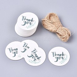 Thank You Paper Gift Tags, Hang Tags, with Jute Twine, for Wedding/Thanksgiving, Flat Round, Leaf Pattern, 4x0.05mm, Hole: 3mm, 50pcs/set(CDIS-K002-G01)