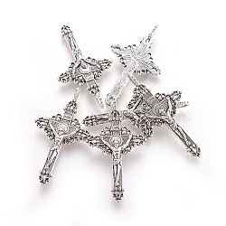 Tibetan Style Alloy Pendants, Cadmium Free & Lead Free, Easter, Crucifix Cross Charms, Antique Silver, 50x28x3mm(PALLOY-J050-01AS-RS)