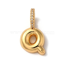 Brass Micro Pave Cubic Zirconia Pendants, Lead Free & Cadmium Free, Long-Lasting Plated Letter Q, 20x10x9mm, Hole: 5mm(KK-K345-13Q-G)