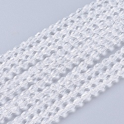 Faceted Glass Beads Strands, Teardrop, Clear, 5x3mm, Hole: 0.5mm, about 85~95pcs/strand, 16.5~18.7 inch(42~47.5cm)(X-GLAA-A036-F22)