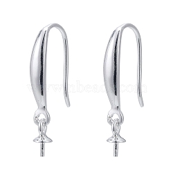 925 Sterling Silver Earring Hooks, with Cup Pearl Bail Pin, Silver, 20~21mm, Bail Pin: 6x3mm, 20 Gauge, Pin: 0.8mm(STER-E062-02S)