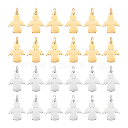 12Pcs 2 Colors 201 Stainless Steel Pendants, Stamping Blank Tag Charms, with Unsoldered Jump Rings, Angel, Golden & Stainless Steel Color, 15x11.5x1mm, Hole: 3mm, Jump Ring: 5x0.8mm, 6pcs/color(STAS-UN0053-68)