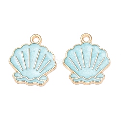 Alloy Enamel Pendants, Shell Shapes Charms, Golden, Light Sky Blue, 18x16x1mm, Hole: 1.6mm(AL-CBAE435-16G-05)