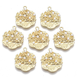 Alloy Pendants, with ABS Plastic Imitation Pearl, Flower, White, Light Gold, 21.5x18x3.5mm, Hole: 1.6mm(X-PALLOY-N155-02)