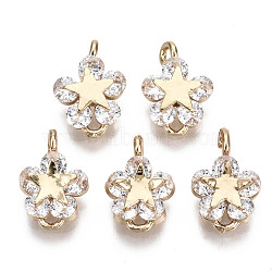 Brass Micro Pave Cubic Zirconia Charms, Flower, Long-Lasting Plated, Light Gold, Clear, 11.5x8x3.5mm, Hole: 1.2mm(X-KK-R111-022G)