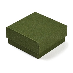 Cardboard Paper Jewelry Storage Boxes with Sponge, Gift Package Supplies, Square, Dark Olive Green, 7.5x7.5x3.4cm(CON-P023-01B-01)